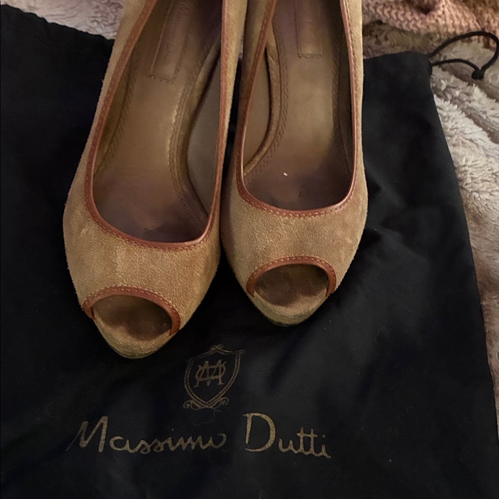 Massimo Dutti Brown Peep-Toe Heels